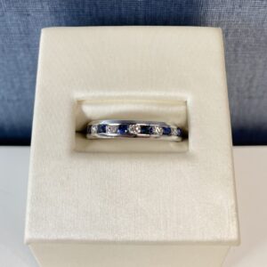 Channel Set Sapphire and Diamond White Gold Ring