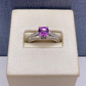 Magenta Sapphire and Diamond Ring