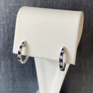 Sapphire and Diamond Huggies in 14k White Gold