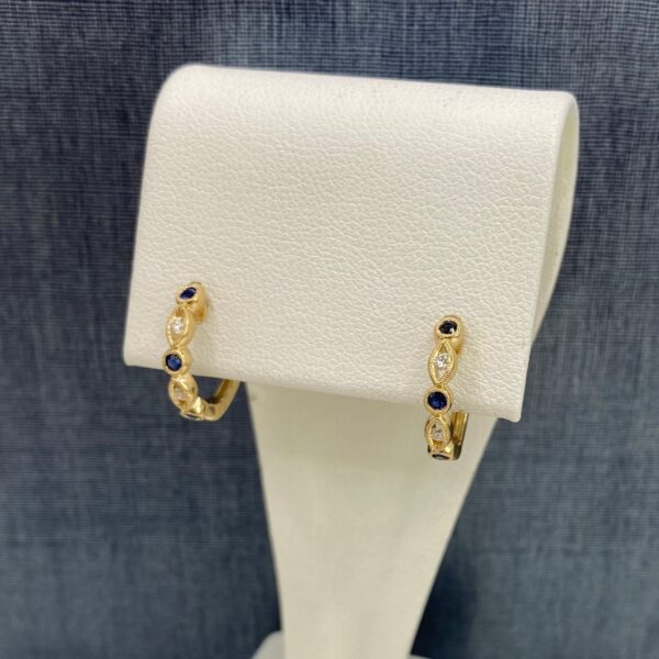 Sapphire and Diamond Yellow Gold Huggies