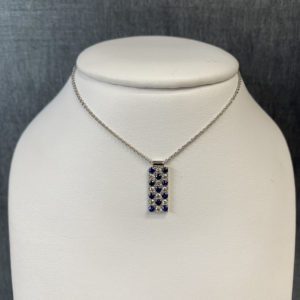 Sapphire and Diamond Bar Necklace in 18k White Gold