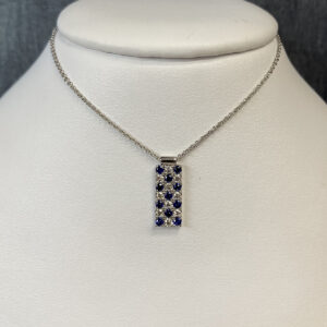 Sapphire and Diamond Bar Necklace in 18k White Gold