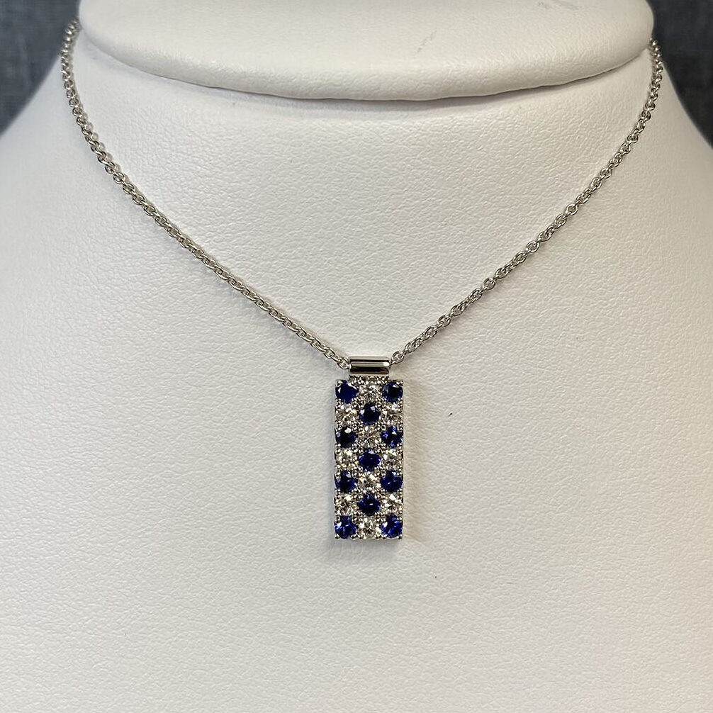 Sapphire and Diamond Bar Necklace in 18k White Gold