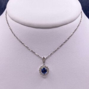 Sapphire Necklace with Diamond Halo