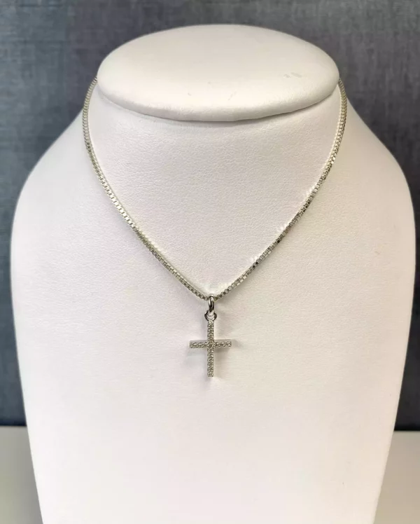 Sterling Silver Cross Necklace with White Sapphires