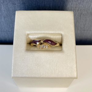 Grape Inlay Ring with Diamond in 14k Yellow Gold