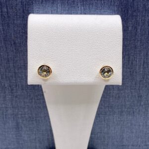 Synthetic Aquamarine Studs in Yellow Gold