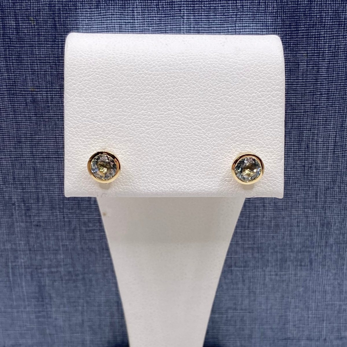 Synthetic Aquamarine Studs in Yellow Gold