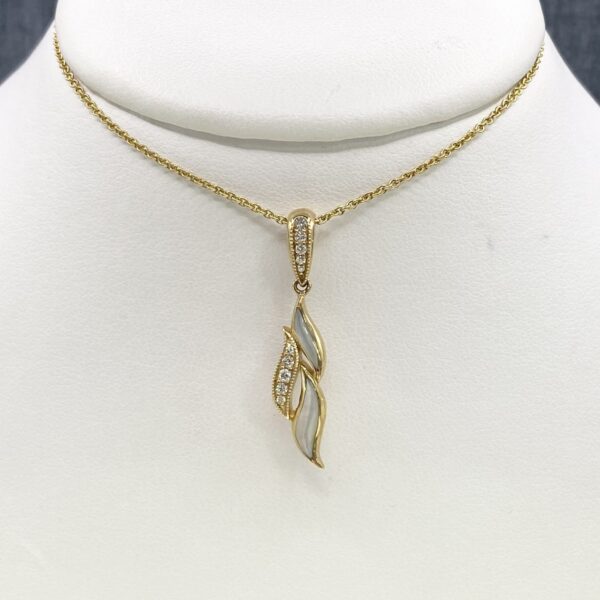 Mother of Pearl and Diamond Pendant in 14k Yellow Gold