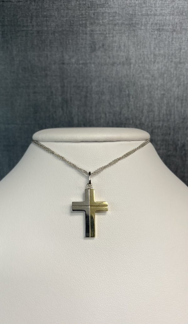 Two Tone Split Cross Yellow and White Gold Pendant