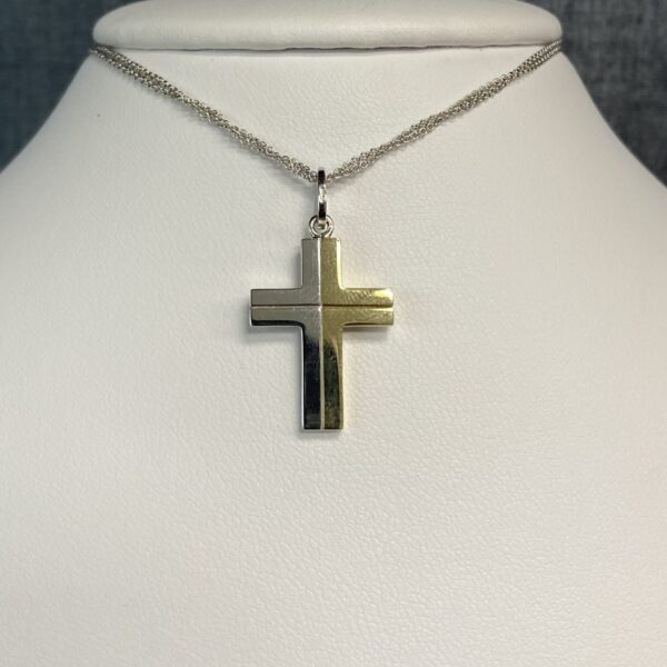 Two Tone Split Cross Yellow and White Gold Pendant