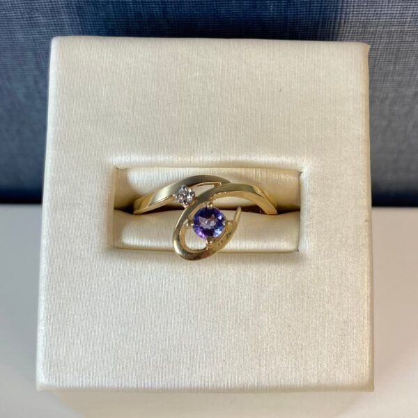 Abstract Tanzanite and Diamond Ring in Yellow Gold