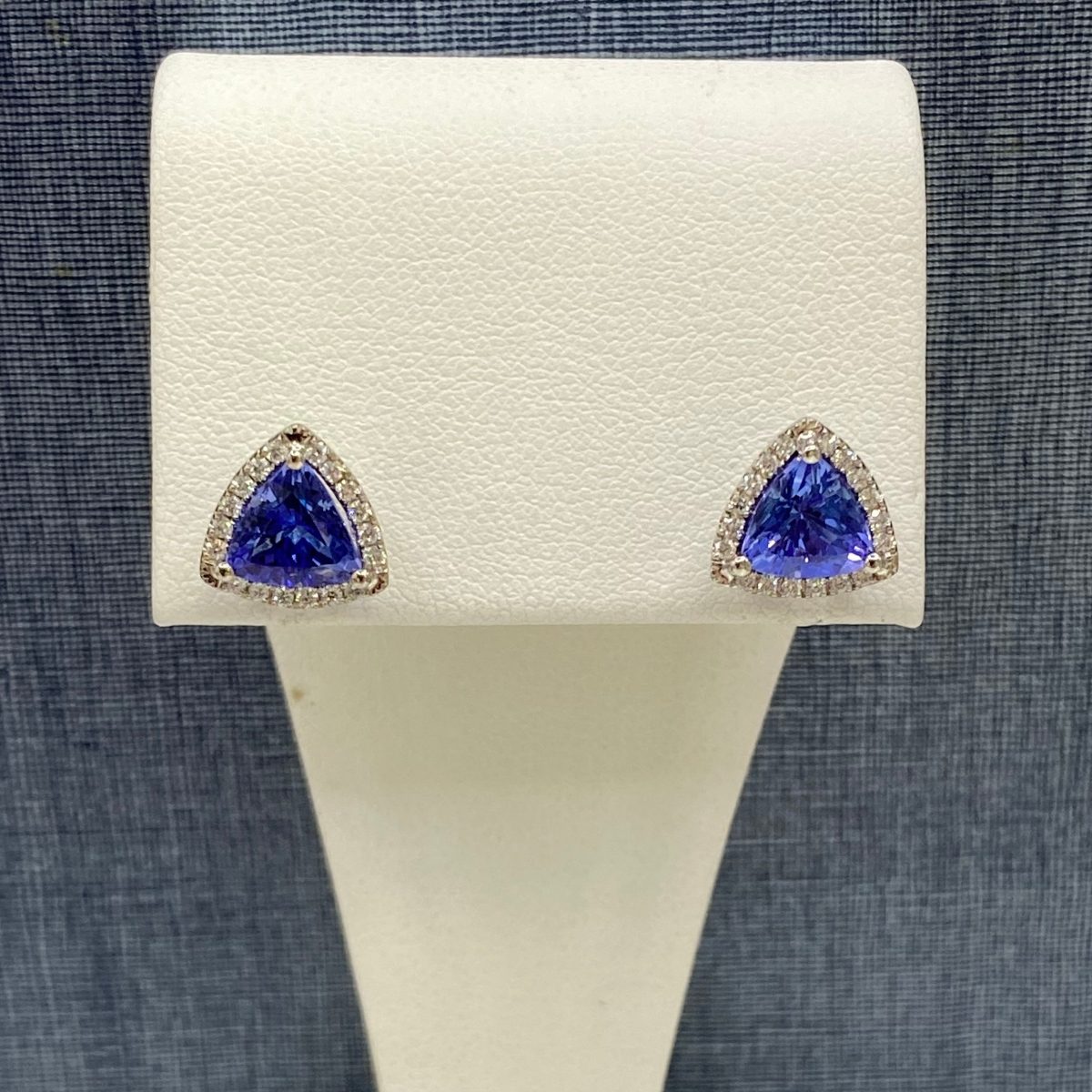 Trillion Tanzanite Earrings with Diamond Halo