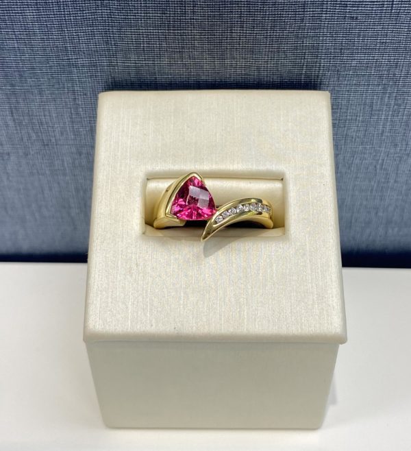 Pink Tourmaline and Diamond Yellow Gold Ring