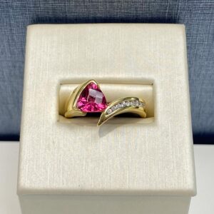 Pink Tourmaline and Diamond Yellow Gold Ring