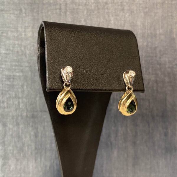 Tourmaline and Diamond Two Tone Earrings