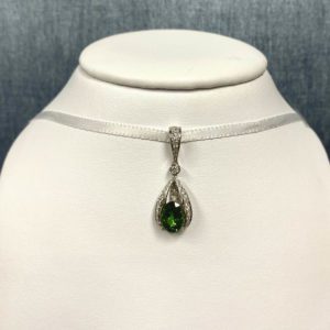 Green Tourmaline and Diamond White Gold Necklace