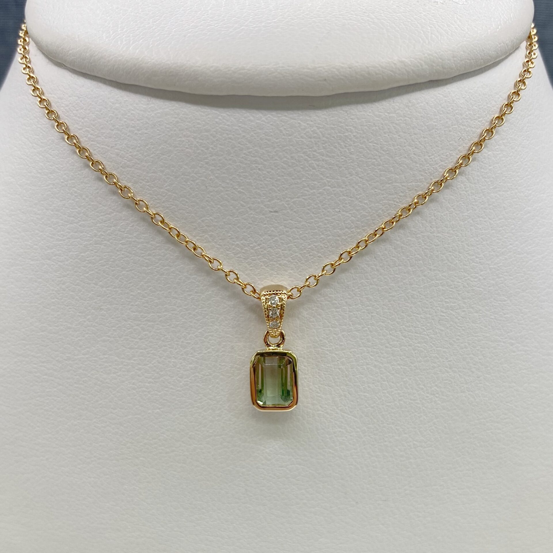 Tourmaline and Diamonds in Yellow Gold