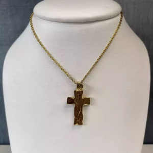 Plated Cross Pendant with Wood Design