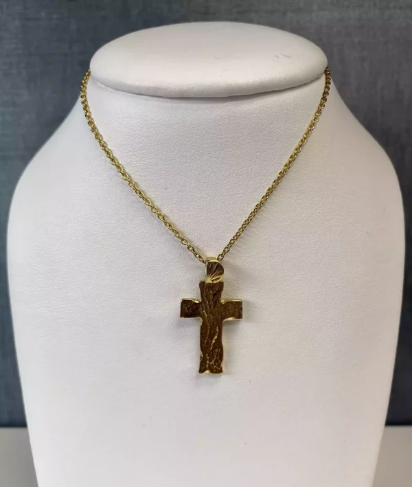 Plated Cross Pendant with Wood Design