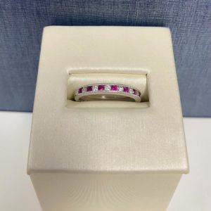 Ruby and Diamond White Gold Stackable Ring