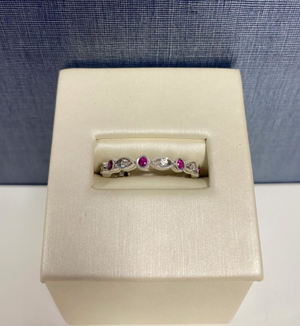 Ruby and Diamond White Gold Stackable Ring