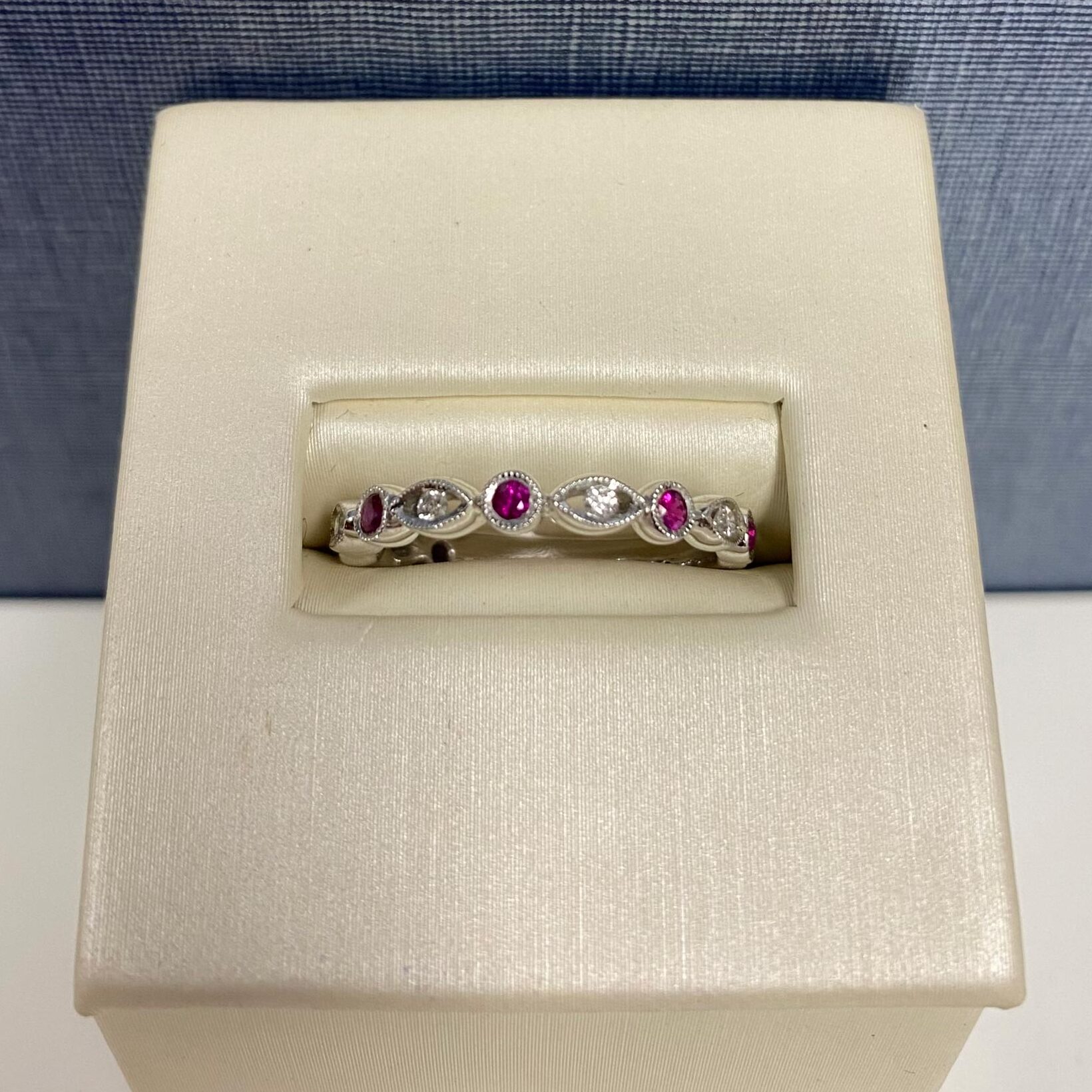 Ruby and Diamond White Gold Stackable Ring