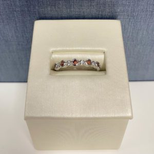 Garnet and Diamond White Gold Stackable Ring