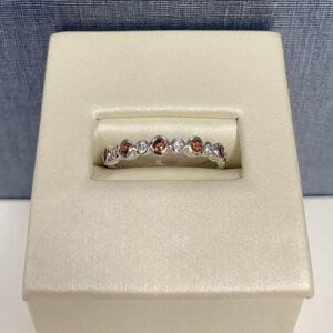 Garnet and Diamond White Gold Stackable Ring
