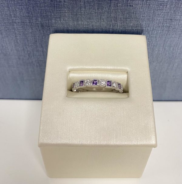 Amethyst and Diamond White Gold Stackable Ring