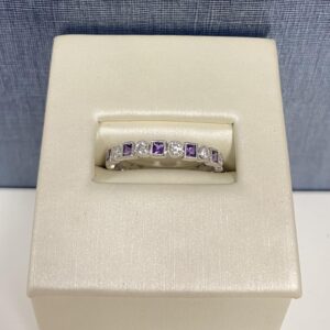 Amethyst and Diamond White Gold Stackable Ring