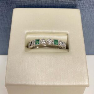 Emerald and Diamond White Gold Stackable Ring