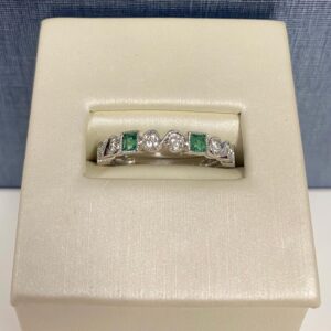 Emerald and Diamond White Gold Stackable Ring