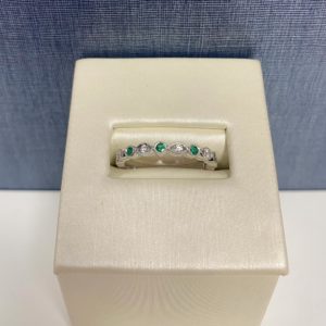 Emerald and Diamond White Gold Stackable Ring
