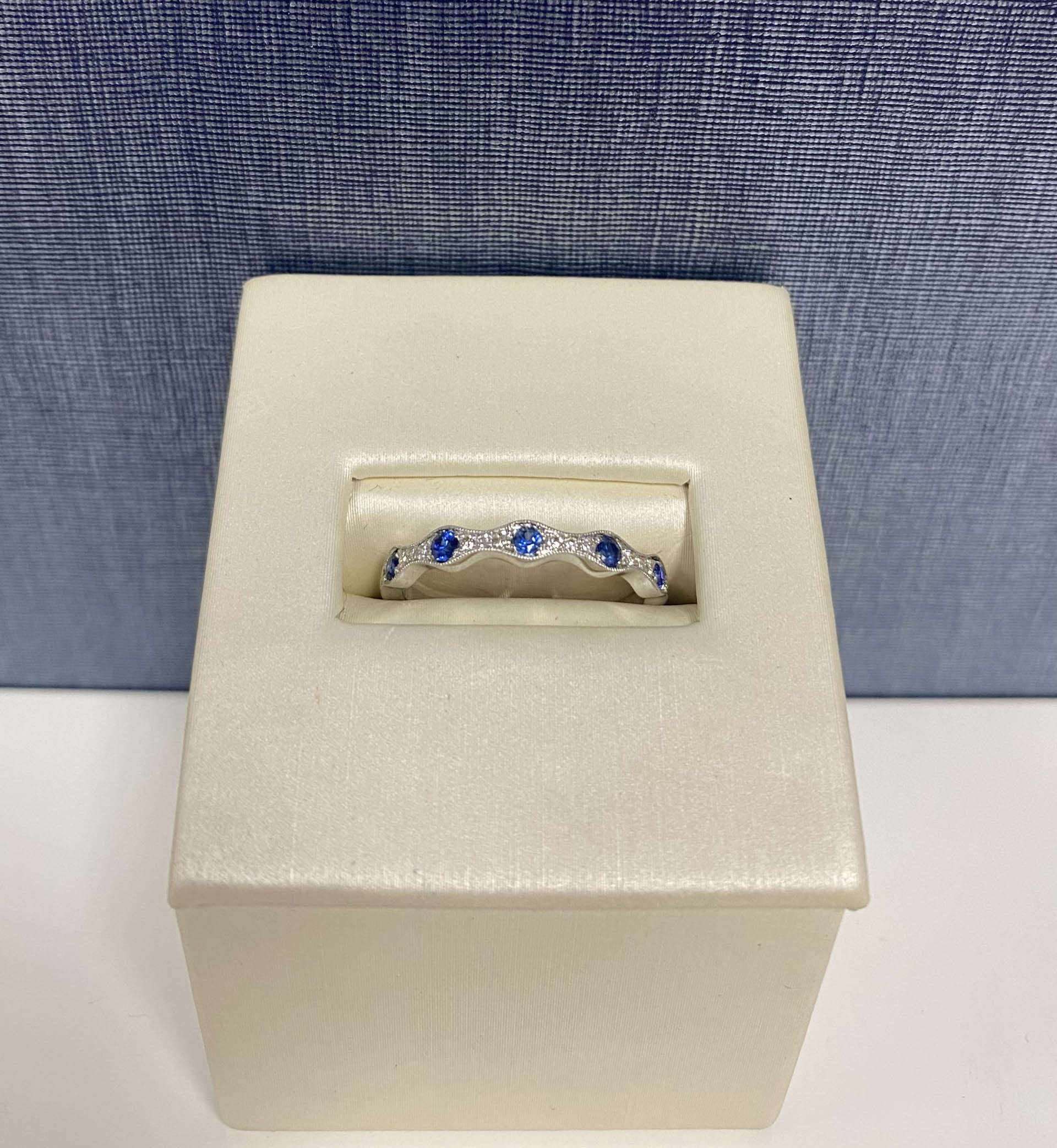 Sapphire and Diamond White Gold Stackable Ring | Solid Gold Jewelers
