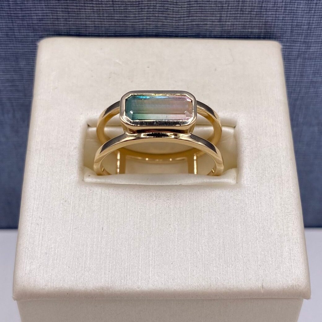 Watermelon Tourmaline Fashion Ring in Yellow Gold