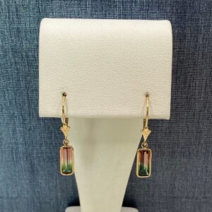 Watermelon Tourmaline Earrings in Yellow Gold